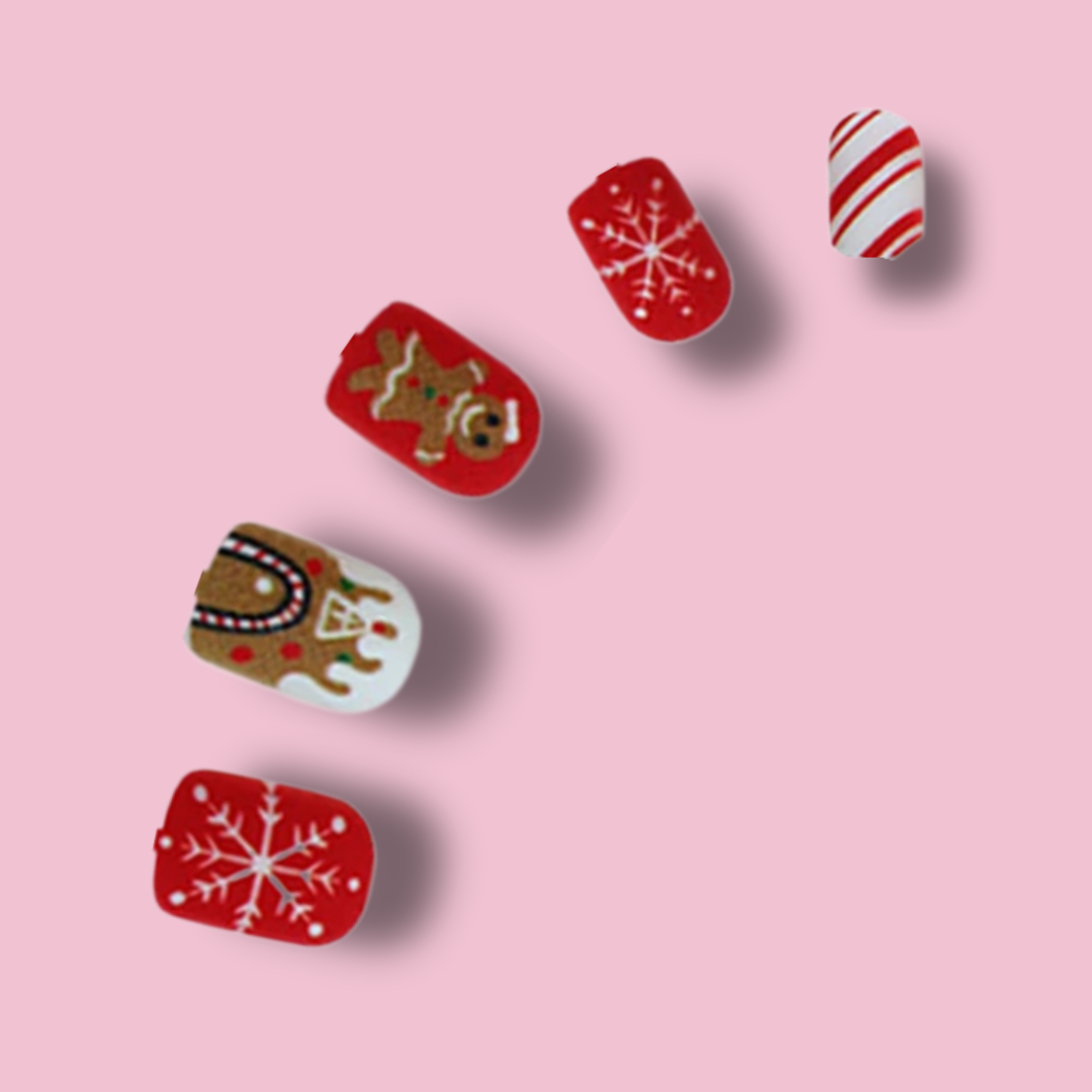 Geluxe Short Square Christmas Cartoon Snowman Snowflake Design Press On Nails