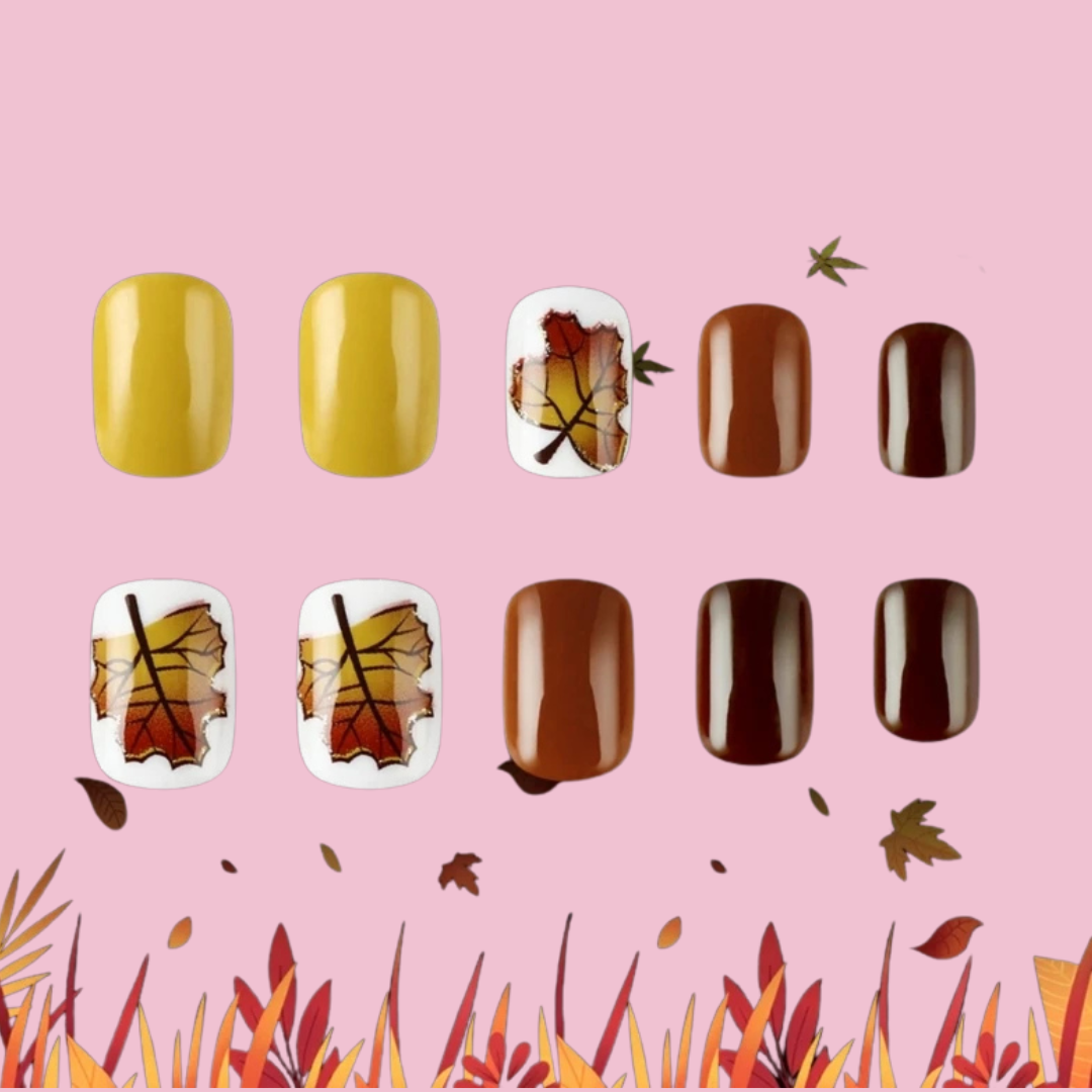 Geluxe Thanksgiving Press on Maple Leaf Short Square False Nails Set Easy Apply