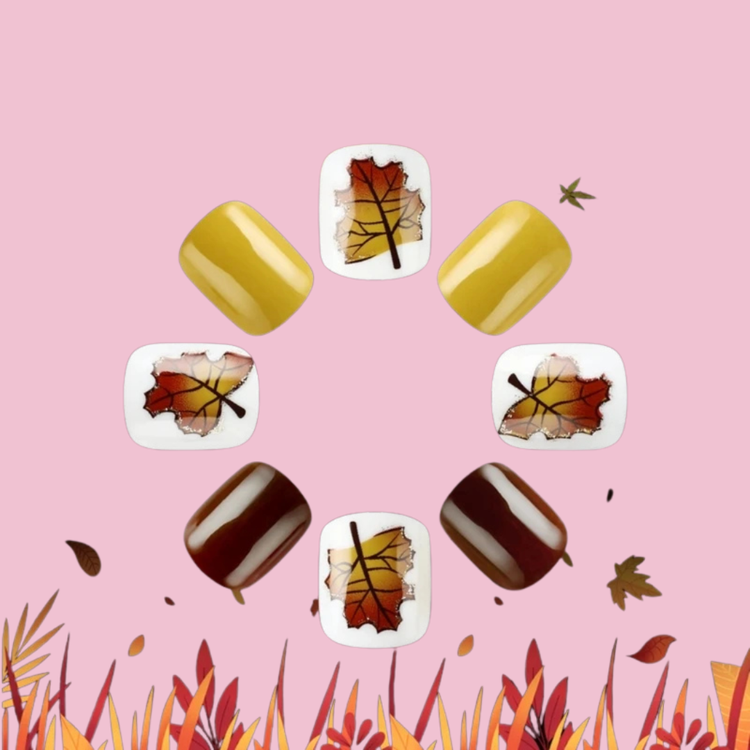 Geluxe Thanksgiving Press on Maple Leaf Short Square False Nails Set Easy Apply